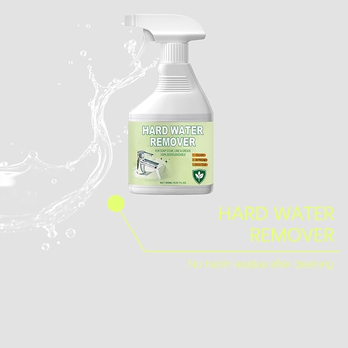 Hard Water Stain Remover (500ml) – Multi-Surface Spray for Shower Glass, Tiles, Hard Water Remover for Bathroom & Kitchen Cleaning