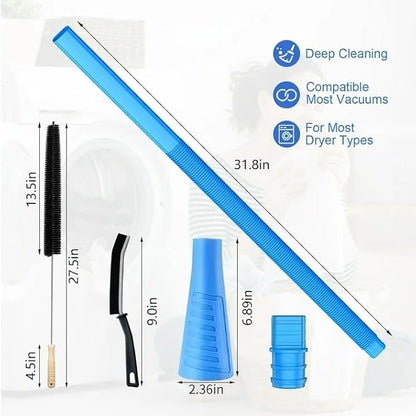 5 Pieces Dryer Vent Cleaner Kit Universal Vacuum Hose Attachment and Flexible Lint Brush for Quick Dryer Duct Cleaning & Lint Remover, Blue