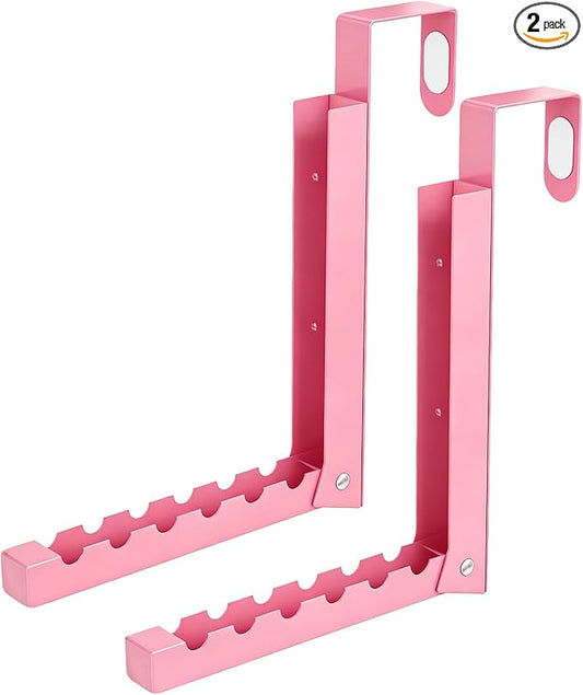 2 Pack Pink Over The Door Hooks, Over The Door Hanger, Folding Over The Door Drying Rack for Laundry,Foldable Over The Door Clothes Hanger,Small Clothes Drying Rack for Dorm Portable