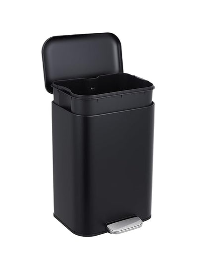 OUTLANE Bathroom Trash Can with Lid Soft Close, Step Pedal, 20 Liter / 5.2 Gallon Kitchen Trash Can,Stainless Steel Trash Bin for Bedroom, Office, Kitchen, Black