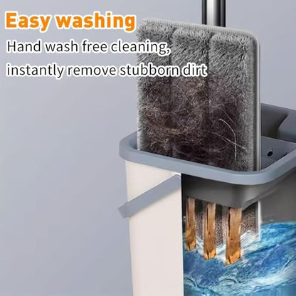 Mop and Bucket with Wringer Set, 4 Washable Microfiber Pads Included, Hands Free Flat Floor Mop and Bucket, Wet and Dry Use, Home Cleaning System for All Floor Types and Windows
