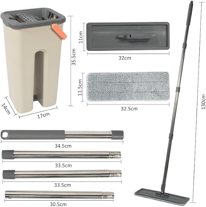 360° Microfiber Flat Mop with Hands-Free Self-Cleaning Bucket, Wash & Dry Dual Chamber System, Adjustable Handle, Includes 2 Microfiber Mop Pads, Wet & Dry Floor Cleaning - (LV-F02)
