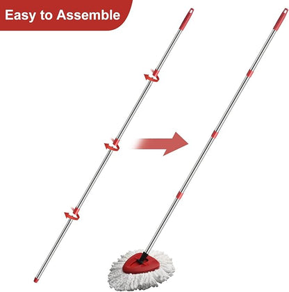 4-Section Spin Mop Replacement Handle, Mop Handle Compatible with Ocedar Spin Mop, 2.5-to-5 Foot Easy Cleaning Floor Mop Stick for Floor Cleaning (Germany Screw)
