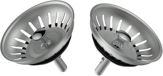 KANARY Kitchen Sink Basket Strainer Replacement for Standard Drains (3-1/2 Inch) Stainless Steel Body with Rubber Stopper (Pack of 2, Stianless Steel)