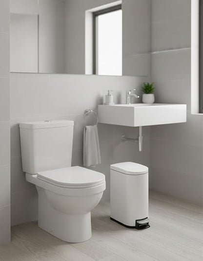 Garvee 2.6 Gallon / 10L Metal Bathroom Trash Can with Lid, Slim Step-On Bin with Soft-Close, Removable Inner Bucket & Rear Handle, Waterproof, White