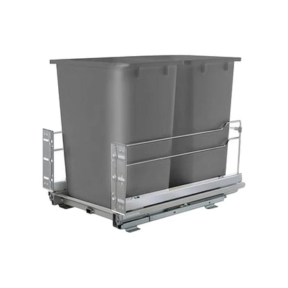 Rok Hardware Soft Closing Undermount Kitchen Cabinet Heavy Duty Pull Out Organizer Trash and Recycling Center with Gray Finish Dual 36 Quart Capacity Waste Recycle Bins Garbage Can, ROKRECYCLE3GRY