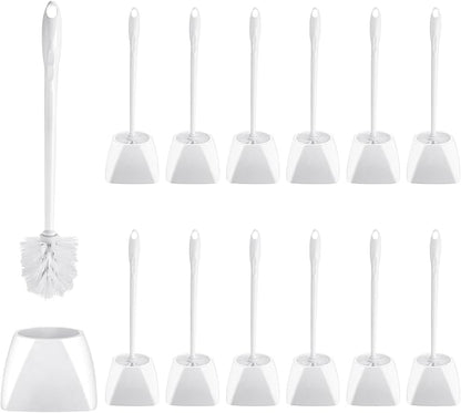 FoldTier 15 Sets Toilet Holder and Brush Set 16.14 Inch Toilet Bowl Cleaner Brush with Caddy Bathroom Scrub Plastic Scrubber with Long Handle for Bathroom Cleaning, Easy to Assemble (White)