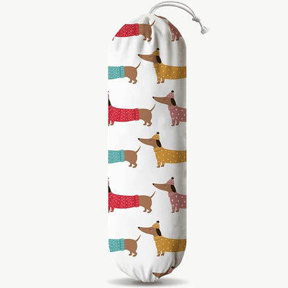 Cute Dogs Plastic Bag Holder, Reusable Shopping Bags Storage Dispenser, Lovely Dog Fabric Garbage Trash Bag Dispenser for Home Kitchen Pantry Cabinet, Wall Mount, Women Gifts