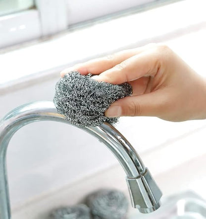 Stainless Steel Wool Scrubber(Pack of 12 Metal Sponges)for Baked-On Messes,Long Lasting & Rust Free Scouring Pads,Multi-Purpose Heavy-Duty Tough Cleaning for Uncoated Cookware/Cast Iron/Pot/Dish/Sink