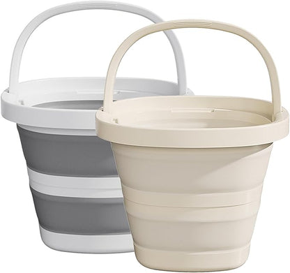 Collapsible Utility Bucket with Handle, 10L Sizes, Multi-Purpose for Foot Bath, Cleaning, Storage, Beige (Grey+Beige)