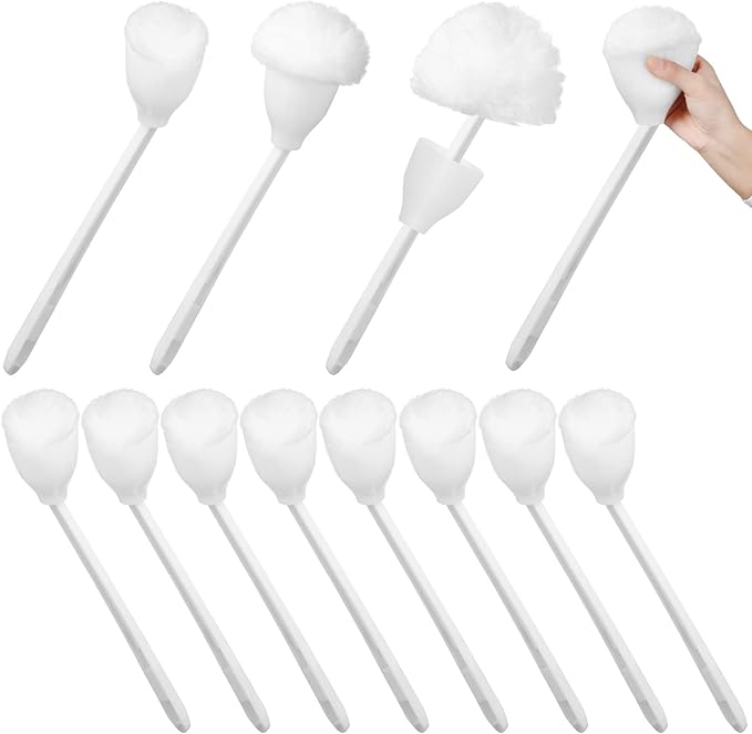 Eaasty Toilet Bowl Mop Toilet Bowl Brush White Soft Swab Bathroom Brush with Holder Long Handle Cleaning Scrubber Bathroom Accessories(12 Pcs)