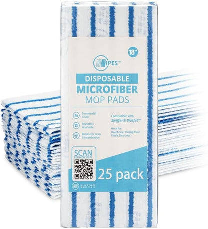 18" MWipes® Semi-Disposable Microfiber Mop Pads - Compatible with Swiffer Sweeper - Replacement Flat Mop Heads Compatible with Any Flat Mop System, 25 Pack