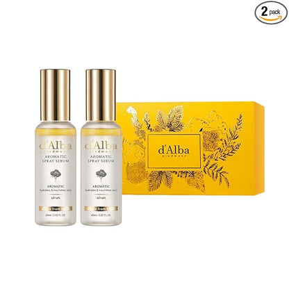 d'alba Piedmont White Truffle Vegan Gift Set, 2 bottles First Aromatic Spray Serum, Deep Hydration & Antioxidant Care, Vegan Facial Mist