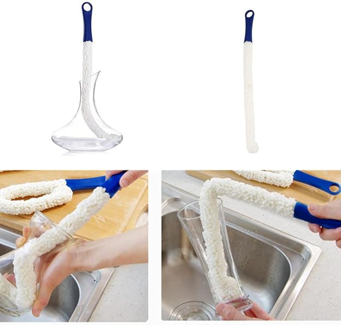 Wine Cleaning Brush Flexible Long Bottle Brush Cleaner for Wine Decanters, Goblets, Champagne, Cups, Glasses, Multi-Function Household Cleaning Tools (Dark Blue)