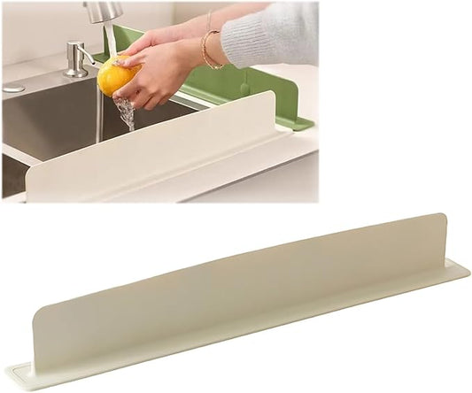 19.6in Silicone Sink Splash Guard, New Silicone Sink Water Retaining Board for Kitchen, Portable Water Retaining Strip Reusable Water Splash Guard for Bathroom Countertop (Silicone, Beige)