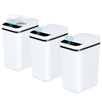 Anborry Bathroom Automatic Trash Can 3 Pack 2.2 Gallon Motion Sensor Touchless Small Slim Garbage Can with Lid Smart Electric Narrow Garbage Bin for Bedroom Living Room Office Kitchen (White)