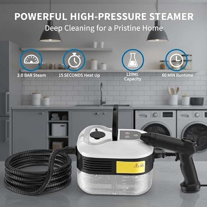 SAKER Handheld Steam Cleaner - 2500W High Temperature Pressurized Steamer with 6 Adjustable Levels, Portable Multi-Surface Steam Cleaning Machine for Kitchen, Bathroom, Furniture & Windows (White)