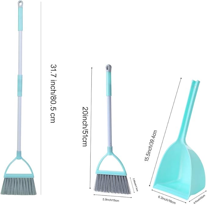 Mini Broom and Dustpan and Telescopic Rod Long Handle Broom, Camping Cleaning Tools, Light Blue