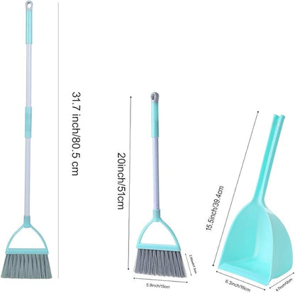 Mini Broom and Dustpan and Telescopic Rod Long Handle Broom, Camping Cleaning Tools, Light Blue