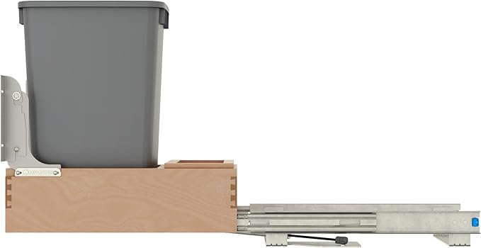 Rev-A-Shelf Pullout Under Counter Trash Can, 50 Qt 12.5 Gal Garbage Container with Soft-Close and Soft-Open Slides, Silver, 4WCBM-1550DM-1