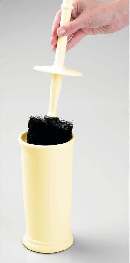 mDesign Toilet Bowl Brush and Holder - Covered Bathroom Brush - Standing Scrubber in Modern Holder - Space Saving, Deep Cleaning for Toilet - Hyde Collection - Light Yellow