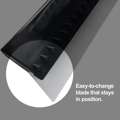 Squeegee for Shower Door, Car Windshield, and Glass Window - 2 Extra Silicone Replacement Blades - Foam Handle - Black