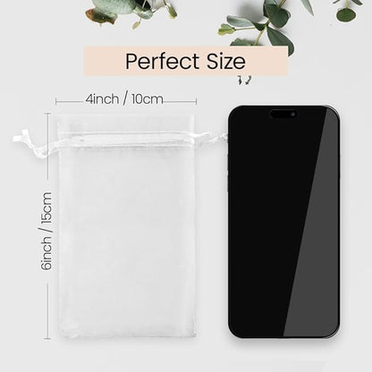Meowoo 100PCS White Organza Bags, 4x6in Mesh Gift Bags Drawstring for Jewelry, Candy, Christmas, Sachets, Festivals, Bathroom Soaps, Makeup Organza, Wrapping Supplies