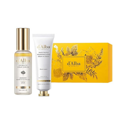 d'alba Piedmont White Truffle Vegan Gift Set, First Aromatic Spray Serum and Hand Serum&Cream, Hydrate & Nourish Duo Gift Set, Face & Hand Moisturizer Set
