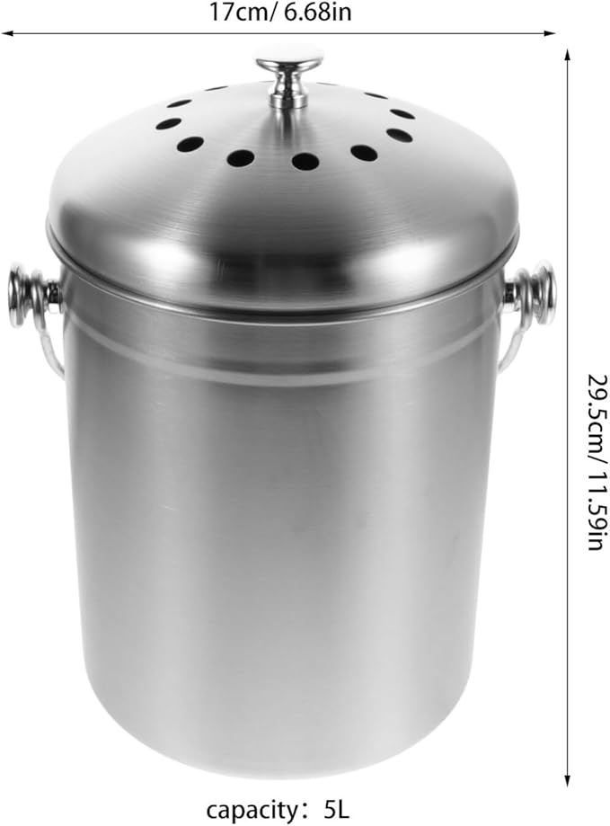 Garneck Stainless Steel Kitchen Compost Bin with Lid Odorless Countertop Food Waste Bucket Metal Compost Pail for Indoor Kitchen Trash and Food Scraps Management