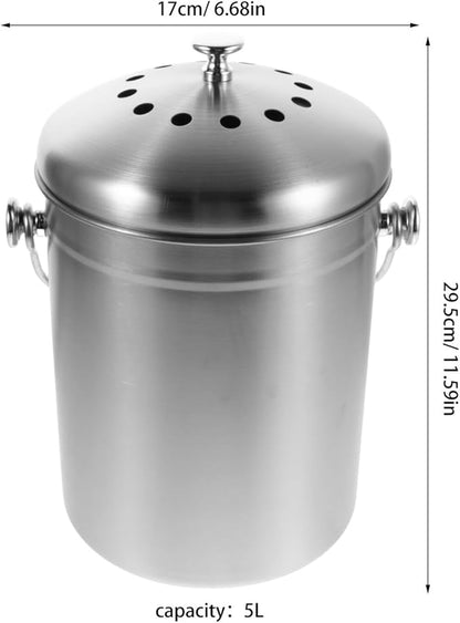 Garneck Stainless Steel Kitchen Compost Bin with Lid Odorless Countertop Food Waste Bucket Metal Compost Pail for Indoor Kitchen Trash and Food Scraps Management