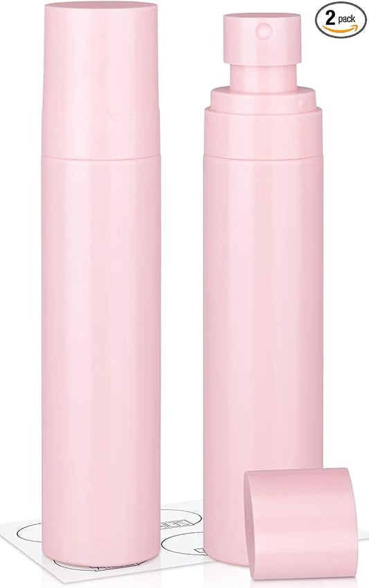 2 Pack Small Spray Bottle, 3.4OZ/100ml Travel Spray Bottle, Empty Fine Mist Spray Bottles, Refillable Spray Bottles with Labels (Pink)