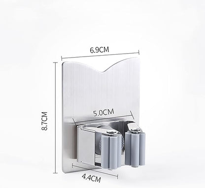 HANZE Stainless Steel Mop Broom Holder Organizer, Self Adhesive Wall Mounted Mop Organizer Storage Rack Clip for Kitchen Bathroom and Garage (Model 2 (4 Pakck))