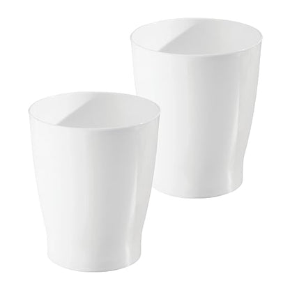 iDesign Small Round Plastic Bathroom Trash Can - Ideal for Bathroom or Office - Set of 2 - White