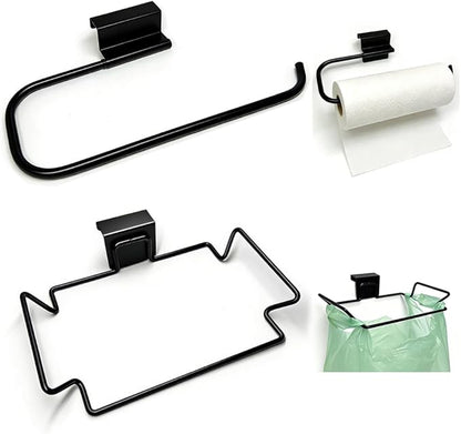 Stainless Steel Cabinet Door Paper Towel Holder and Trash Bag Holder for Kitchen Cabinets Doors and Cupboards, Under Sink Paper Towel Storage and Garbage Bag Holder