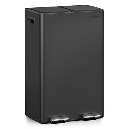 mVm Dual Trash Can, 16(2x8) Gal Large Step Trash Can with ABS Lid, Recycling Garbage Bin for Kitchen Home Office (Black)