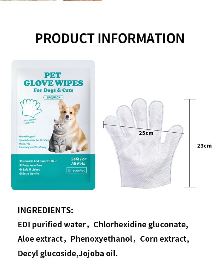 6 Pcs Individually Wrapped Dog Glove Wipes for Paws, Butt, Ears & Eyes | Extra Large Thick Rinse-Free Pet Wipes for Dogs & Cats | Hypoallergenic Fragrance-Free for Travel & Camping