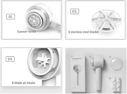 2-in-1 Electric Lint Remover & Fabric Shaver | Sweater Defuzzer with 3 Speeds, 6 Stainless Steel Blades, and Built-in Lint Roller | USB-C Rechargeable for Clothes, Furniture, and Pet Hair