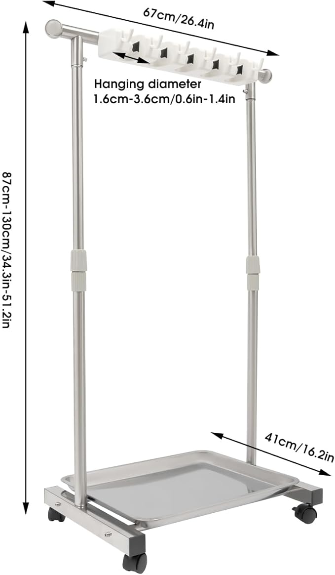 YIYIBYUS Movable Broom mop Holder, Garden Tool Organizer 5 Slots with Hooks, Floor Standing Cleaning Tool Rack Stainless Hold Long-Handled Tool/Rake/Broom for Garage, Closet,Cabinet