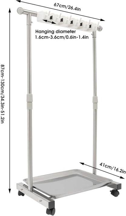YIYIBYUS Movable Broom mop Holder, Garden Tool Organizer 5 Slots with Hooks, Floor Standing Cleaning Tool Rack Stainless Hold Long-Handled Tool/Rake/Broom for Garage, Closet,Cabinet