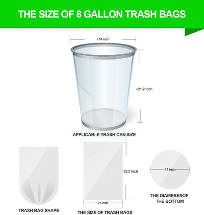 FORID Clear Medium Garbage Bags – 8 Gallon Plastic Trash Bags 30 Liter Wastebasket Bin Liners 220 Count for Bathroom Bedroom Office Trash Can