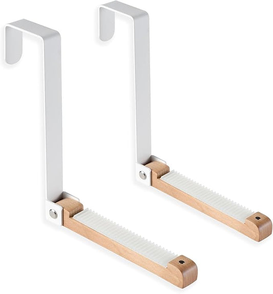 2 Pack Folding Clothes Drying Rack, Thickness Adjustable, Metal/Wooden, Portable, Lightweight, Heavy Duty, Over The Door Hooks for Laundry (White)