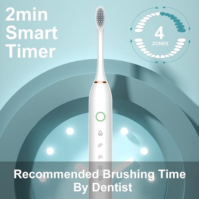 SUNPRO 2 Pack Adults Sonic Electric Toothbrush, 42000vpm, 6 Modes Rechargeable for Deep Cleaning Include 8 Heads (Black+Pink)