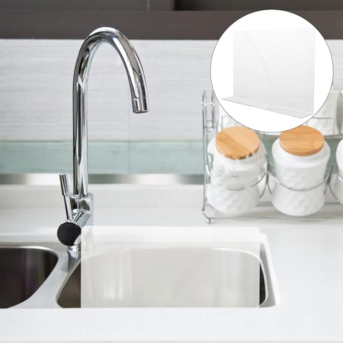 Kitchen Sink Splash Guard Water Barrier Acrylic Baffle for Bathroom and Kitchen with Adhesive Tape 13.77X8.26X1.96In Anti-Splashing Protection