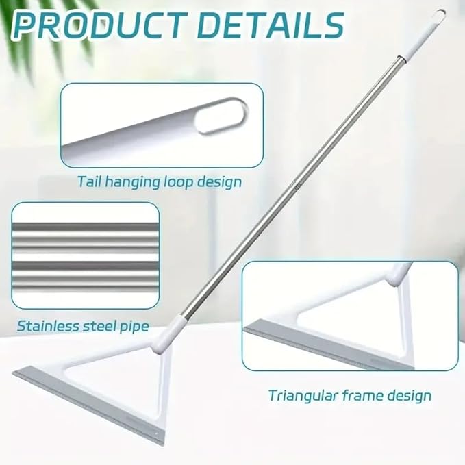 Magic Broom with Squeegee, Silicone Rubber Floor Sweeper for Pet Hair, 2-in-1 Wet Dry Cleaning Broom, Streak-Free Window Glass Cleaner, Adjustable Handle for Kitchen, Bathroom, Hardwood Floors