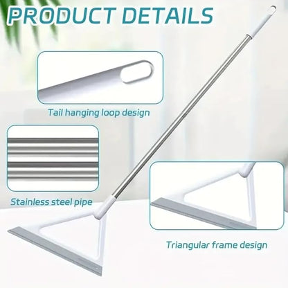 Magic Broom with Squeegee, Silicone Rubber Floor Sweeper for Pet Hair, 2-in-1 Wet Dry Cleaning Broom, Streak-Free Window Glass Cleaner, Adjustable Handle for Kitchen, Bathroom, Hardwood Floors