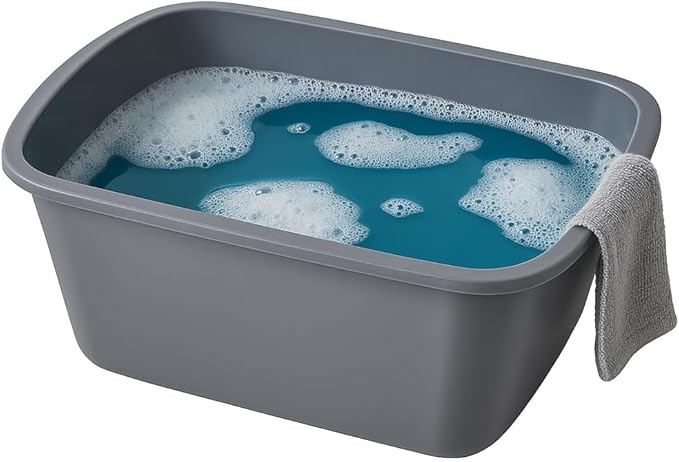 Vakly Wash Basins – Rectangular Plastic 7-Quart Graduated Hospital Soaking Tub with Markings – Small Portable Washbasin for Face Washing, Cleaning, Foot Bath, Dishes, Laundry & Bedside Care
