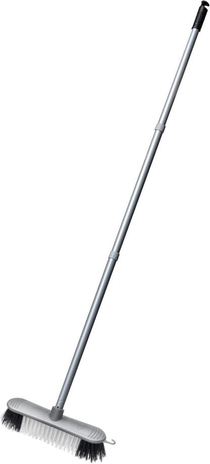 Addis Indoor Plastic Sweeping Broom with Soft Nylon bristles & 3pcs Easy Assemble Metal Handle, Metallic Grey