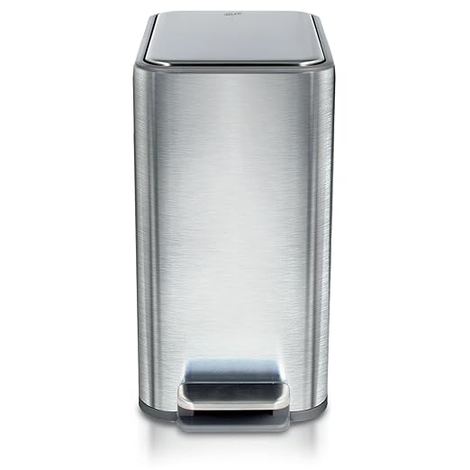 Glad Slim Bathroom Trash Can - Small Garbage Pail with Soft Close Lid & Step Foot Pedal | Narrow Stainless Steel Waste Basket with Removable Inner Bucket, 2.6 Gallon
