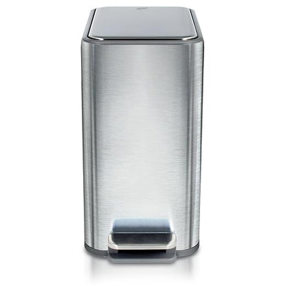 Glad Slim Bathroom Trash Can - Small Garbage Pail with Soft Close Lid & Step Foot Pedal | Narrow Stainless Steel Waste Basket with Removable Inner Bucket, 2.6 Gallon