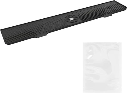 Silicone Black Kitchen Sink Splash Guard, 33 in Long Draining Mat with Central Drain Hole, Non-Slip Surface